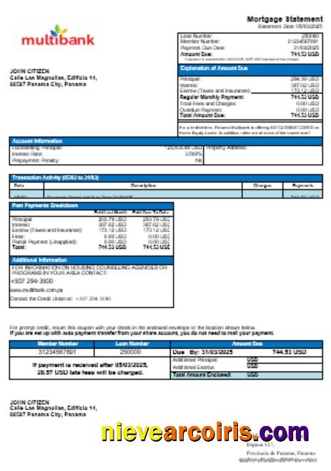 Panama Multibank mortgage statement